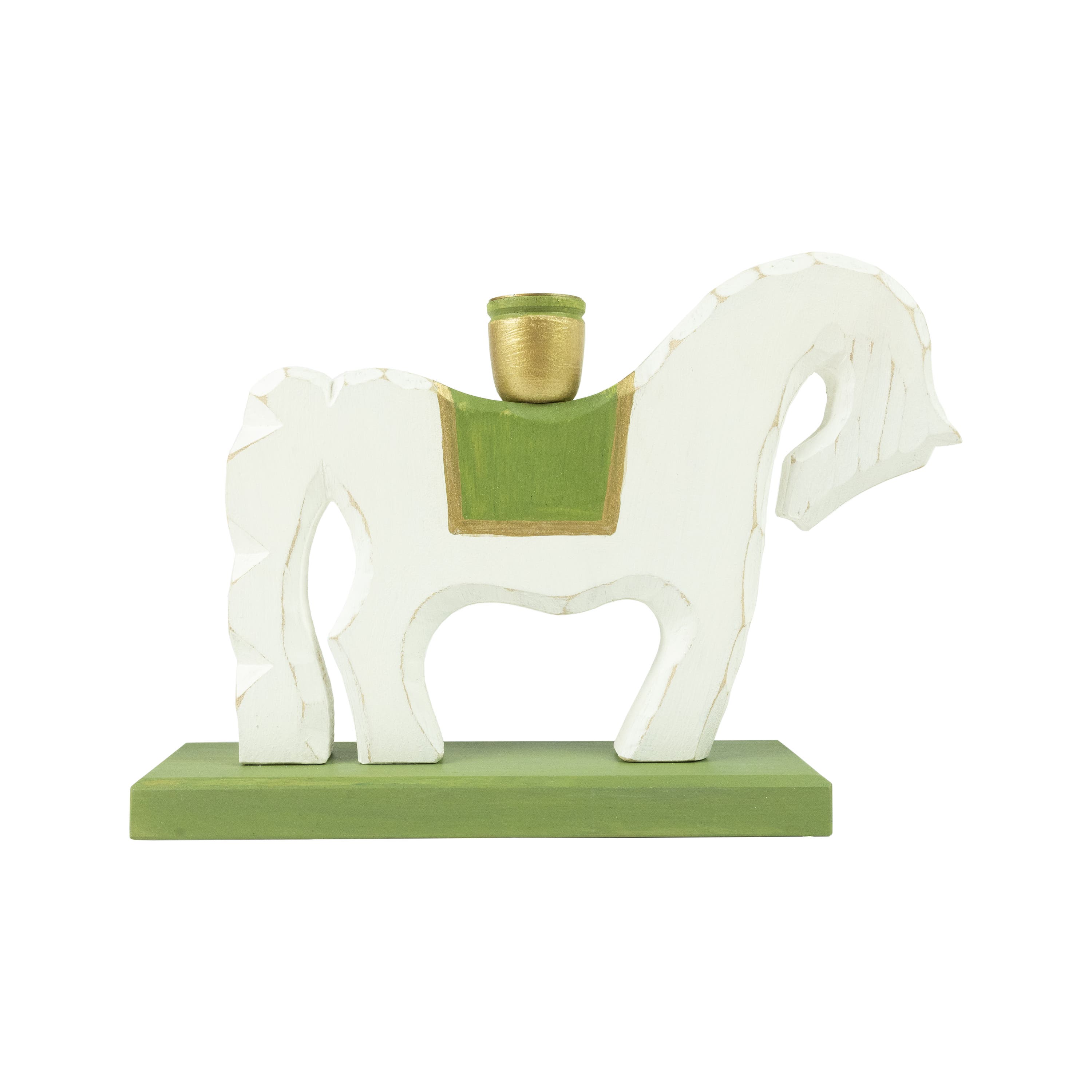 Candle Holder Horse White/green