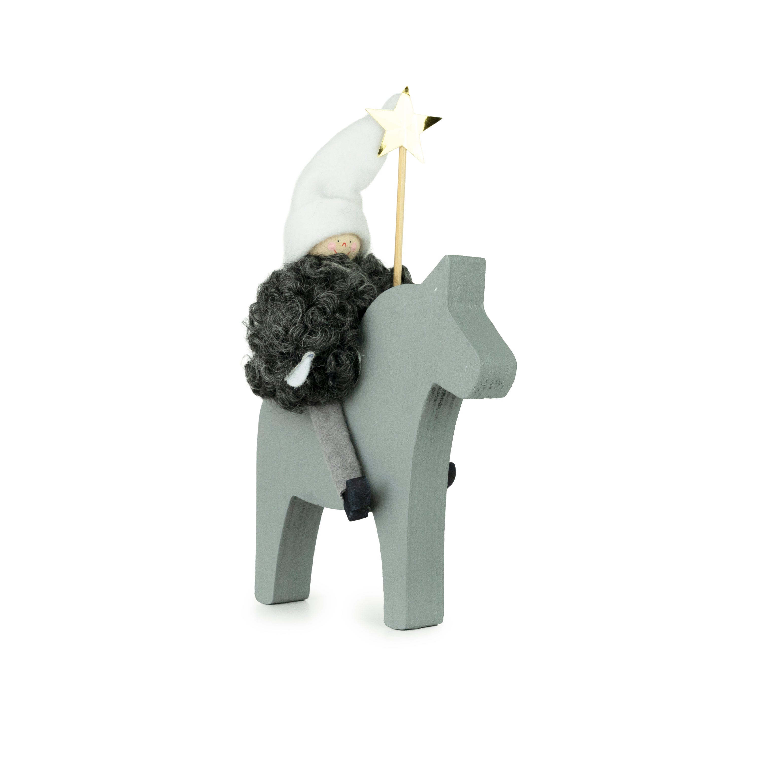 Santa on Horse with Sheepskin Grey