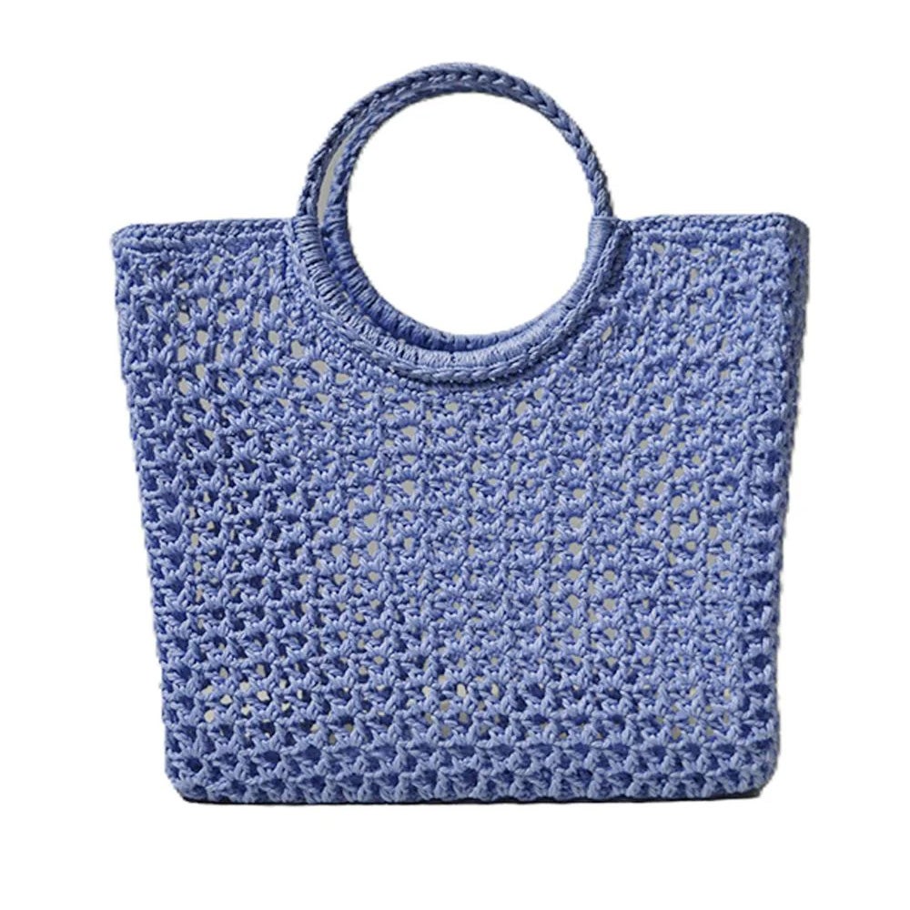 Virkad väska med runda handtag ljusblå
