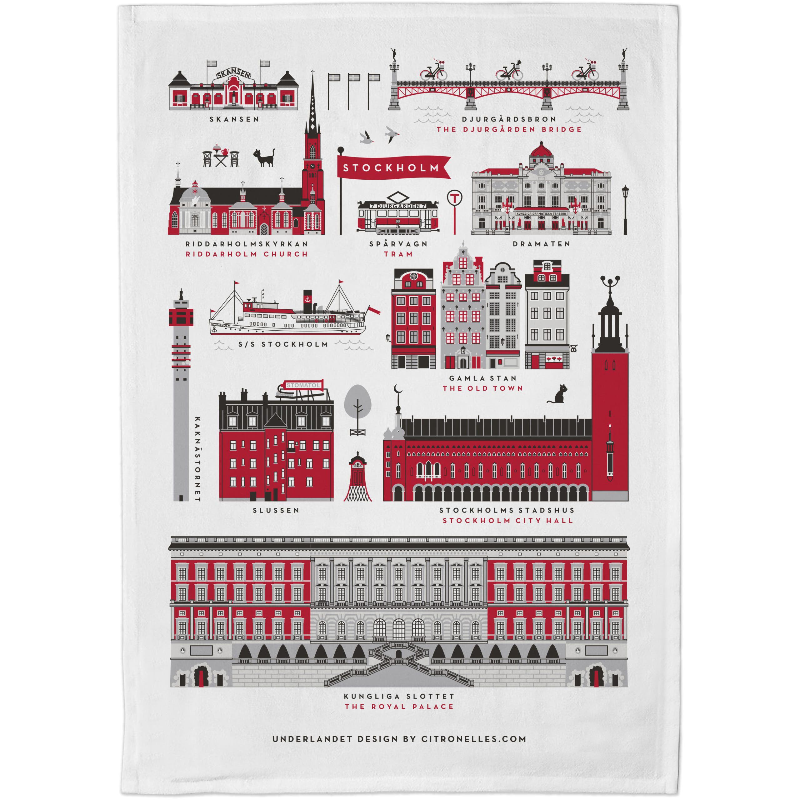 Kökshandduk Stockholm City Röd 50×70