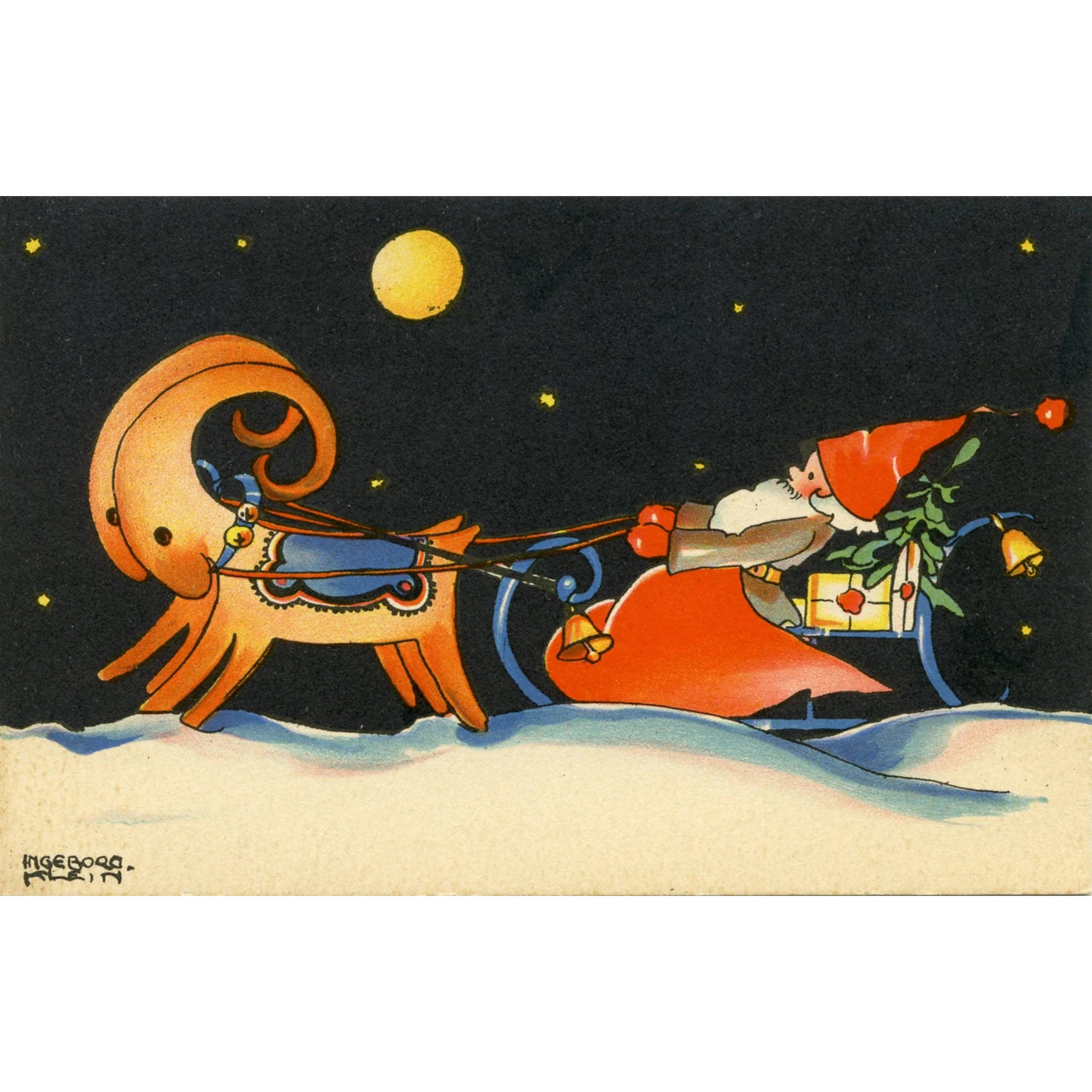 Julkort Tomte med Julbock