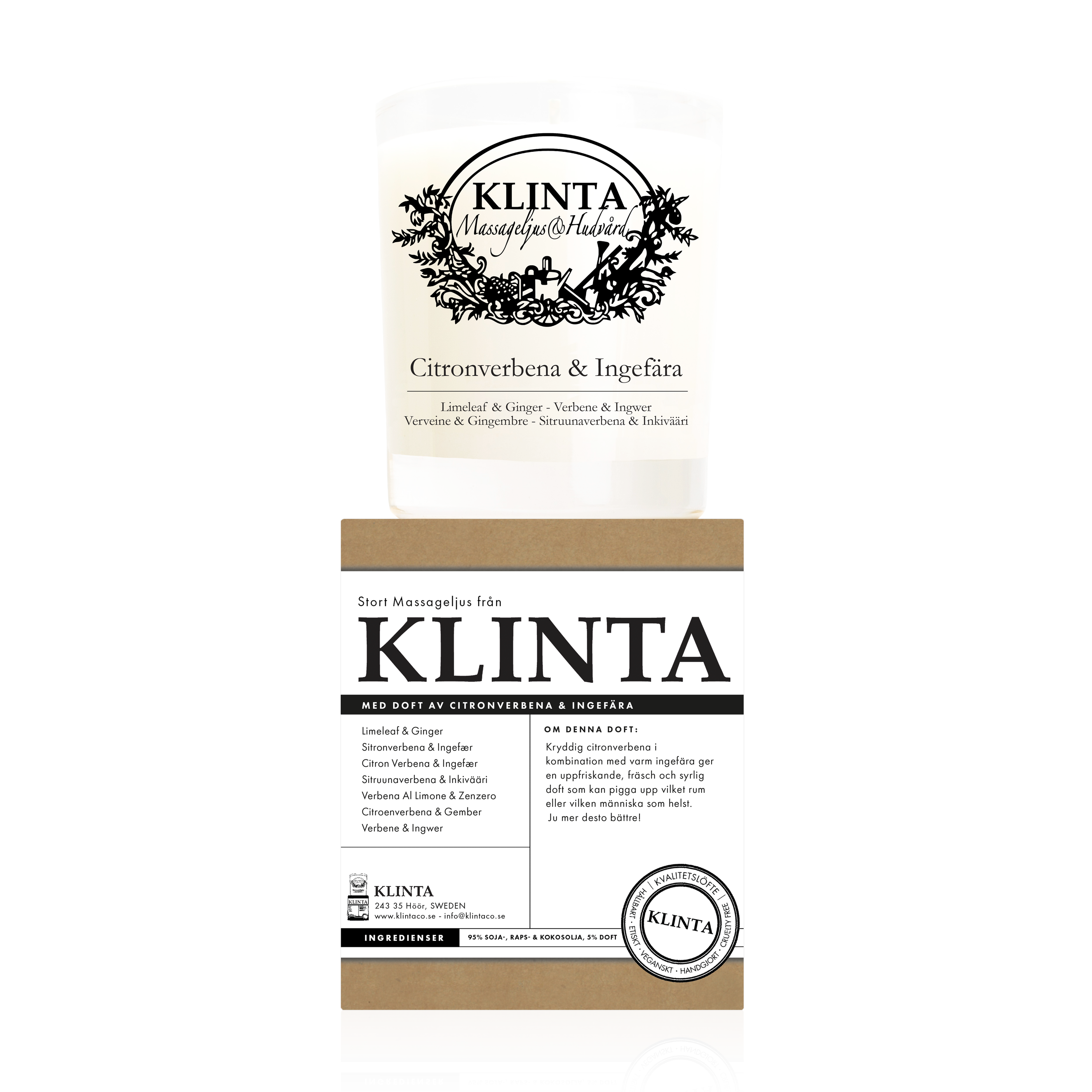 Klinta Scented & Massage Candle - Lemon Verbena & Ginger