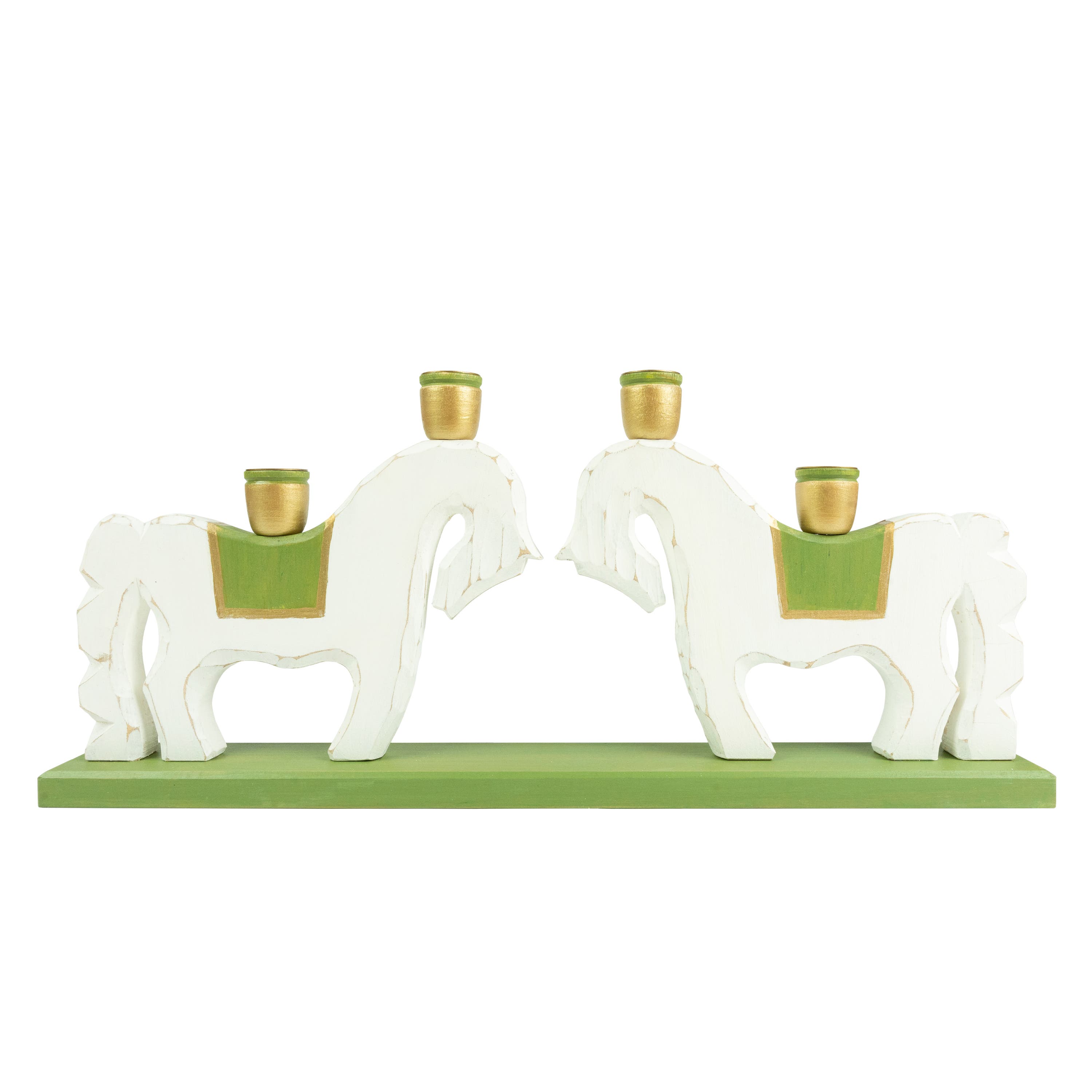 Candle Holder Pair Horse White/Green