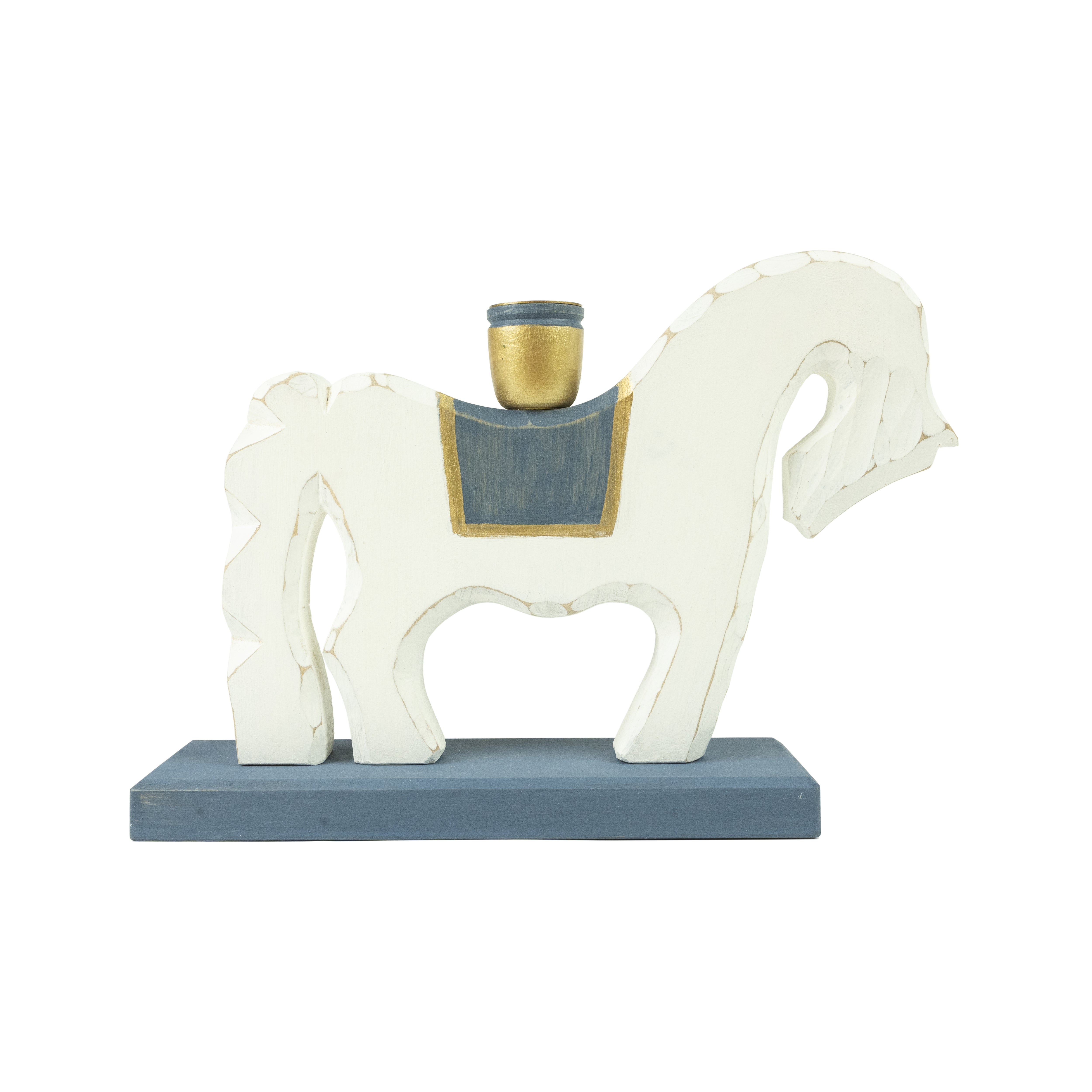 Candle Holder Horse White/Blue