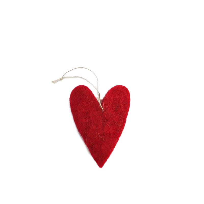 Hanging Ornament Heart Felted Wool Christmas Red