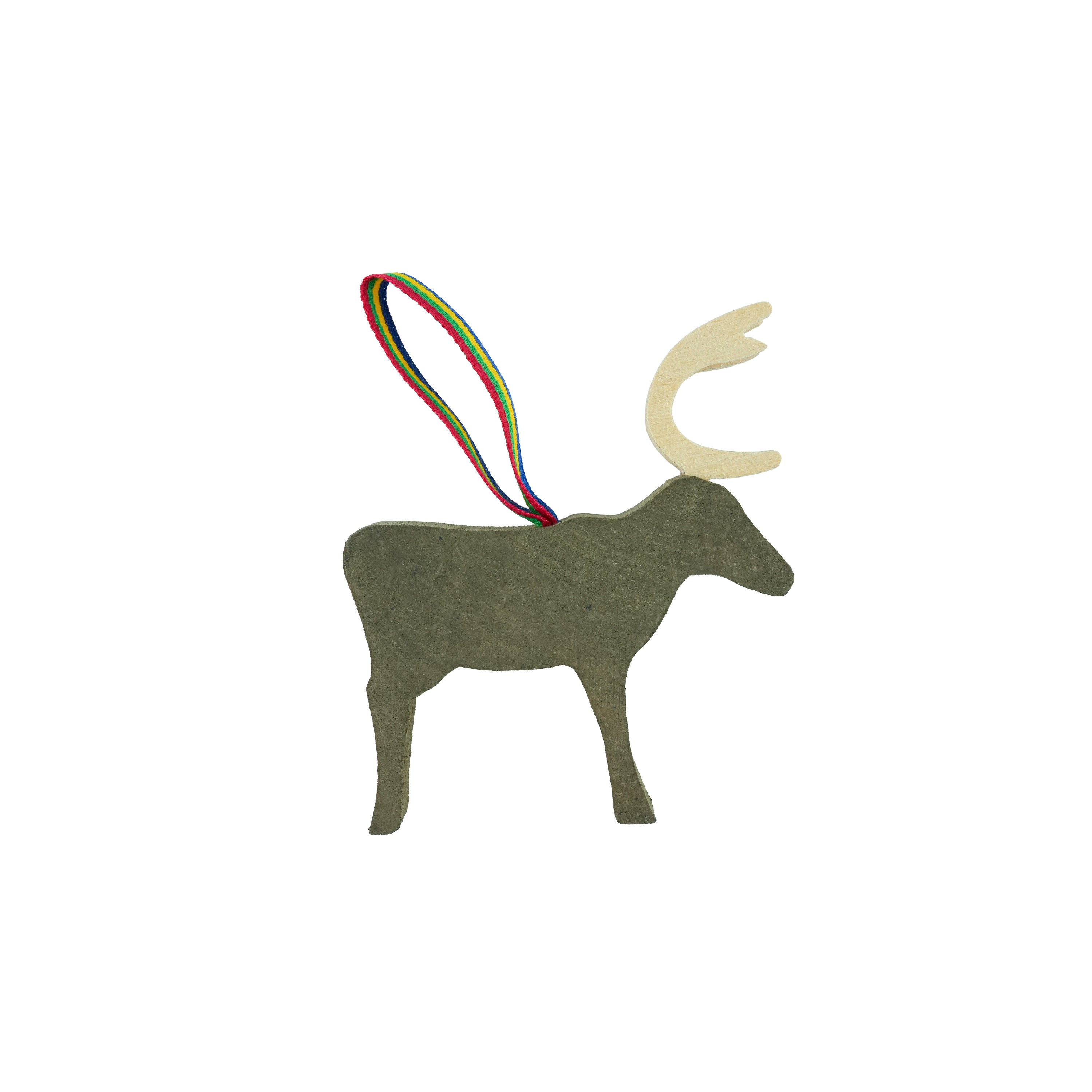 Gray Reindeer Ornament With Ribbon