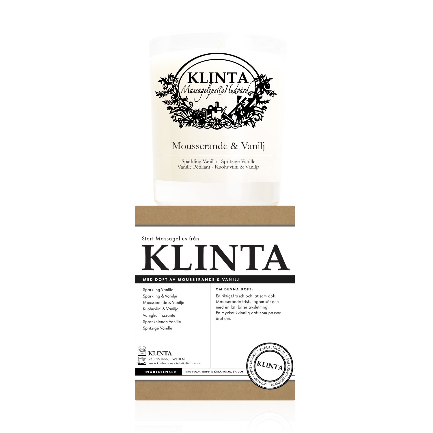 Klinta Doft- & Massageljus Mousserande & Vanilj