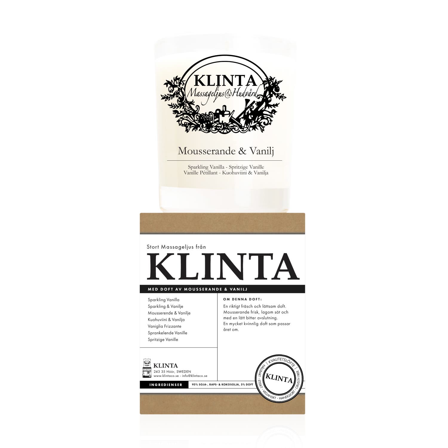 Klinta Doft- & Massageljus Mousserande & Vanilj