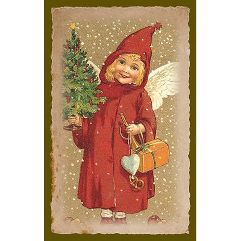 Gift Tag Card Girl with Tree  6x9,5