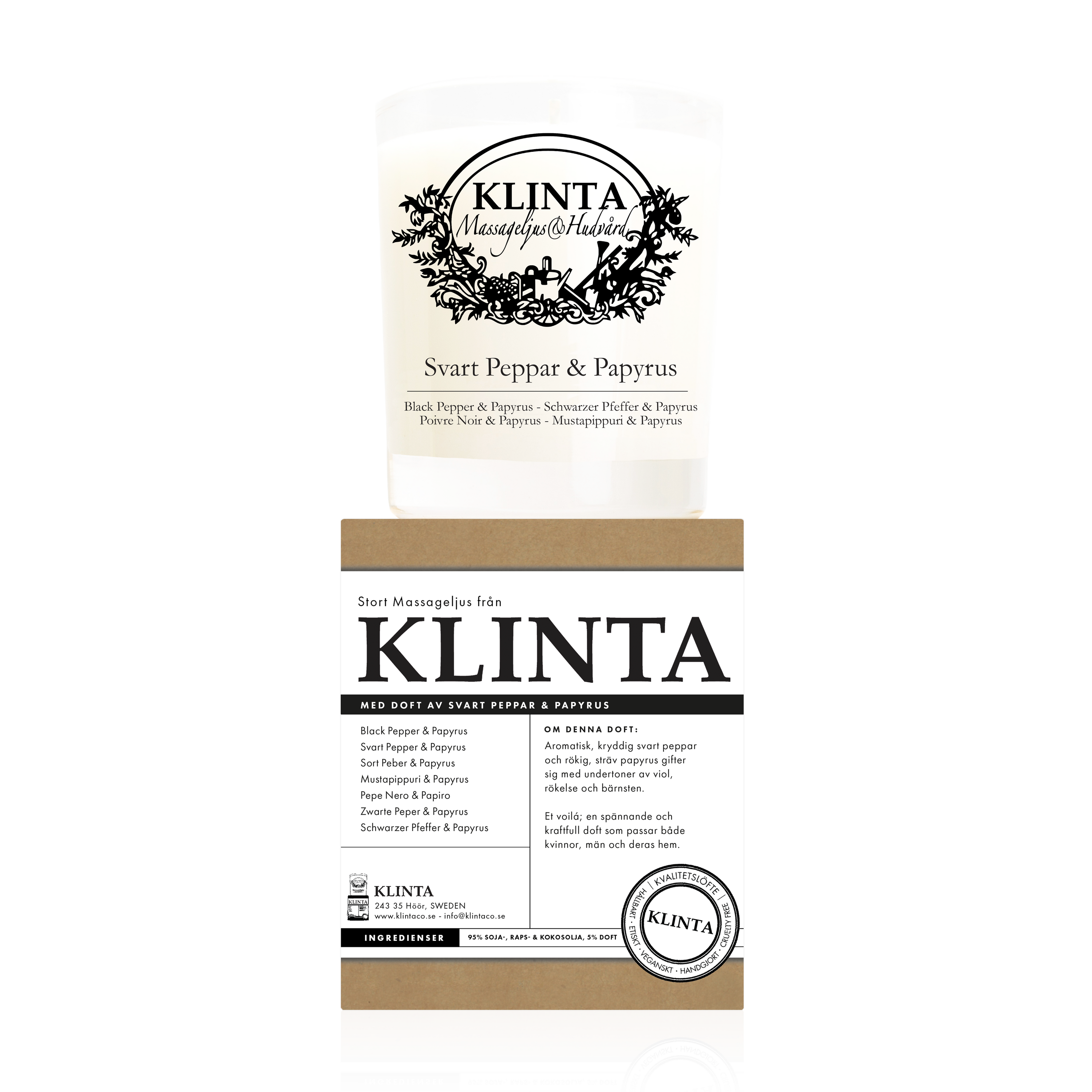 Klinta Doft- & Massageljus Svartpeppar & Papyrus