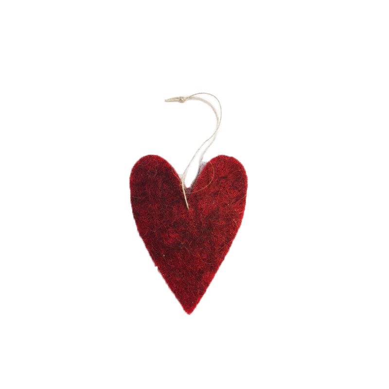 Hanging Ornament Heart Felted Wool Red Melange