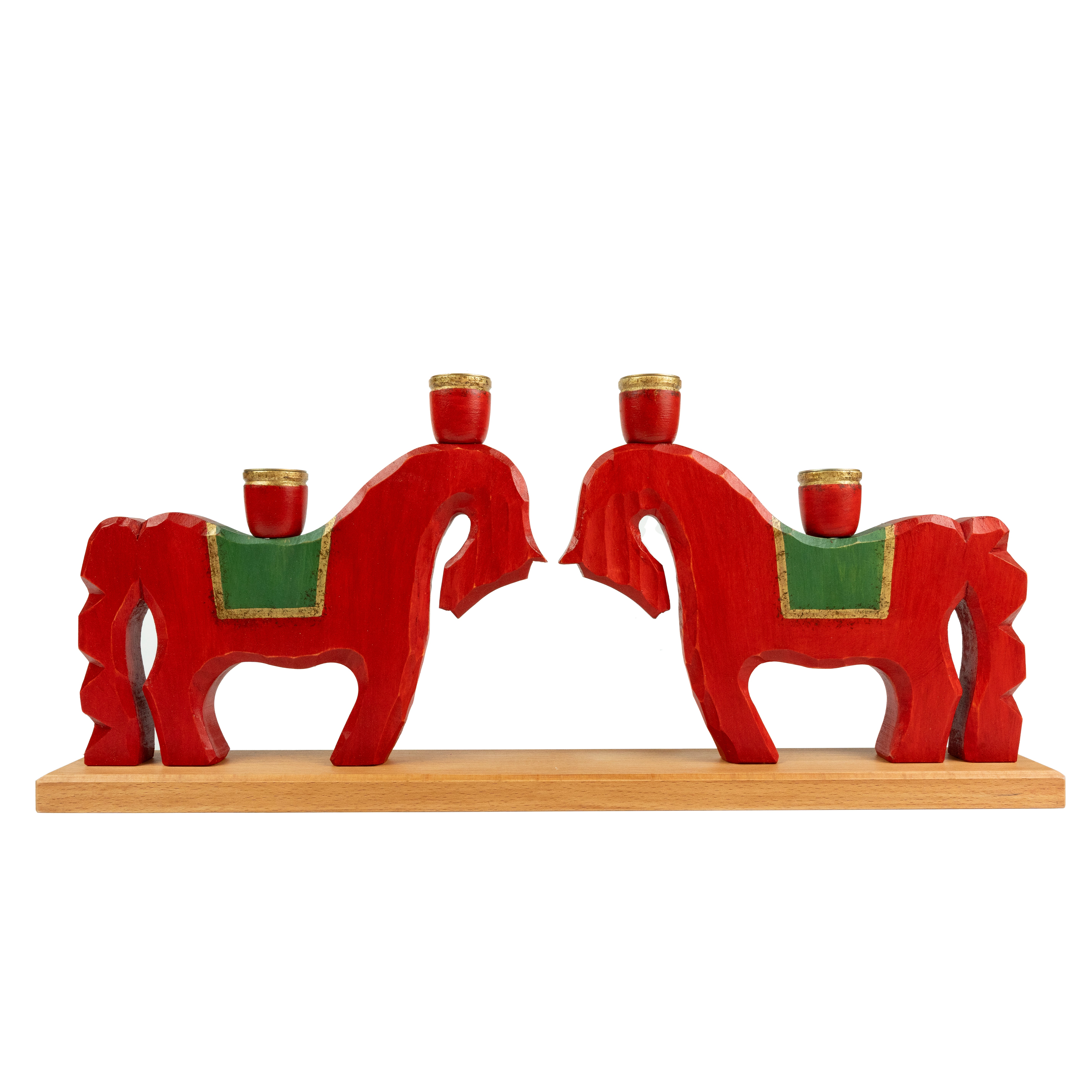 Candle Holder Pair Horse Red/Green