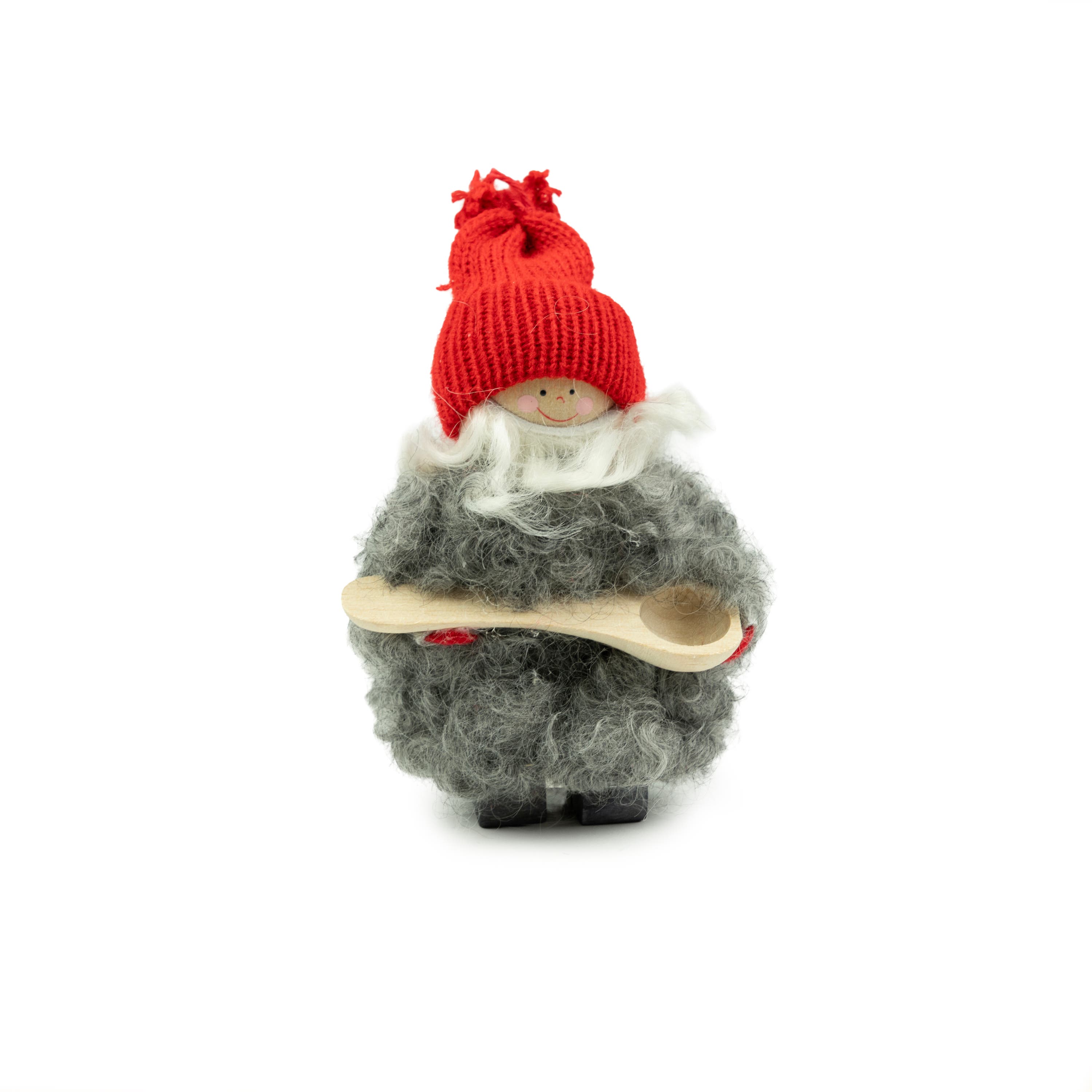 Gnome Sam with spoon, sheepskin, 14 cm