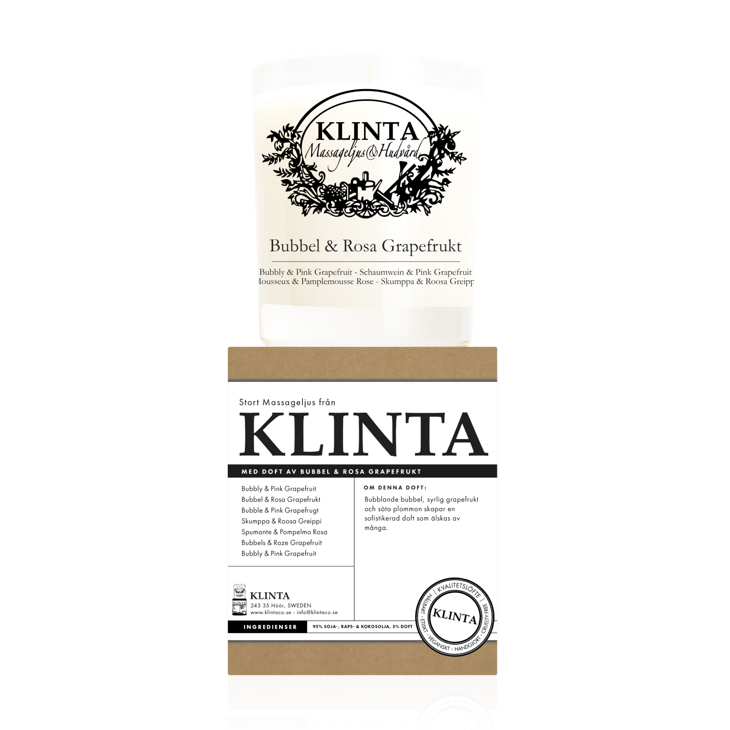 Klinta Doft- & Massageljus Bubblig & Rosa Grapefrukt