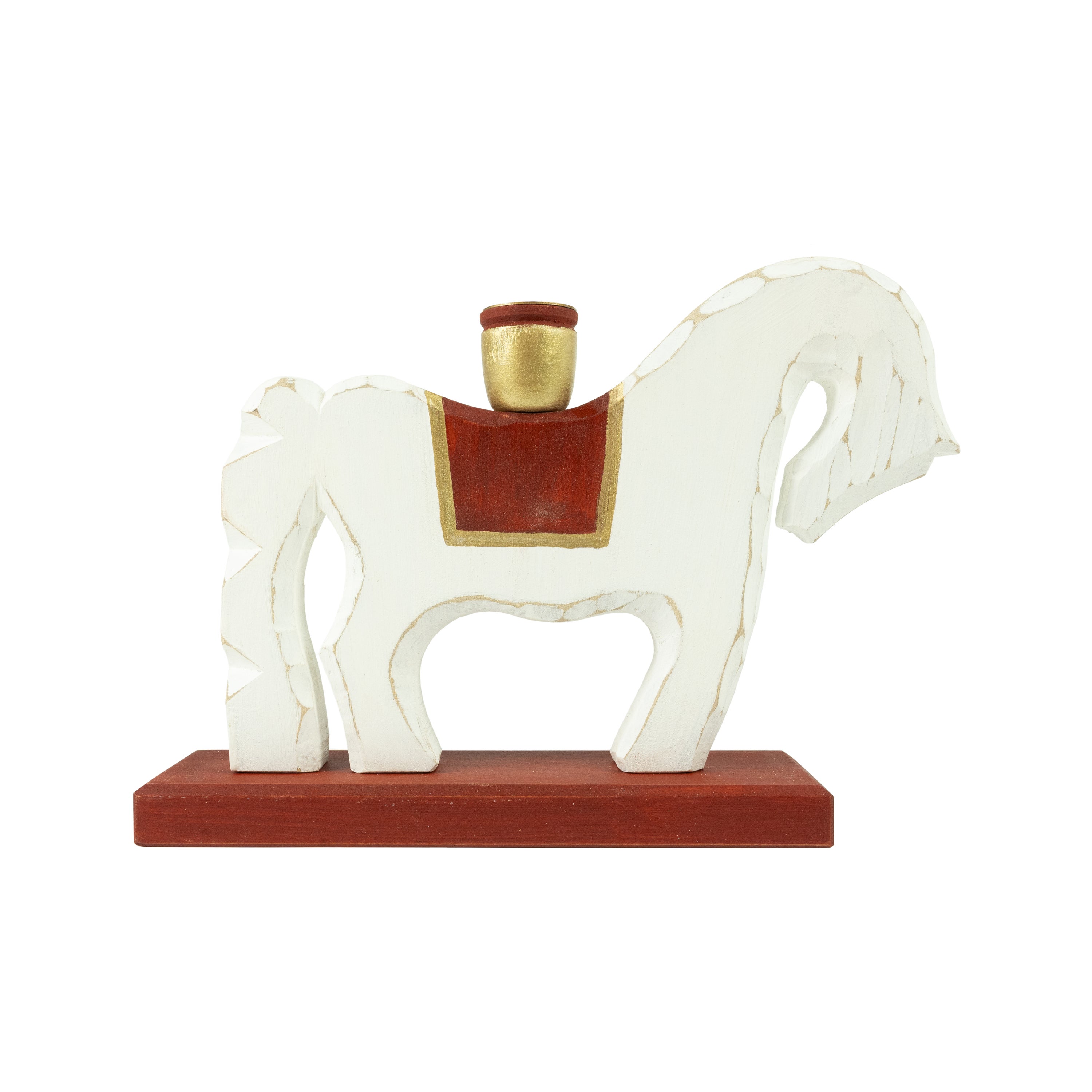 Candle Holder Horse White/Red