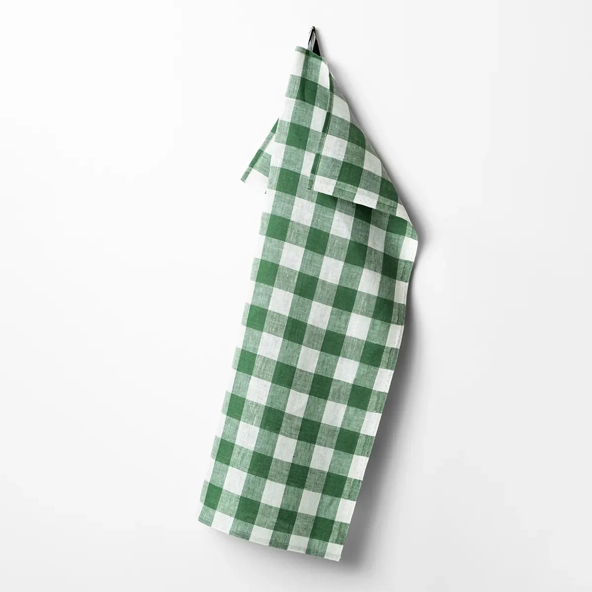 Kökshandduk Gingham grön/vit i lin 50x70 cm