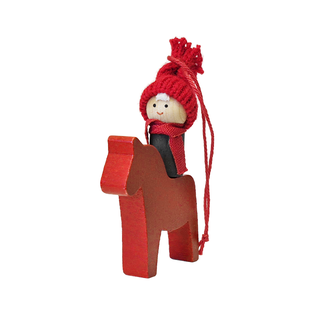 Mini Santa Boy on Horse Ornament